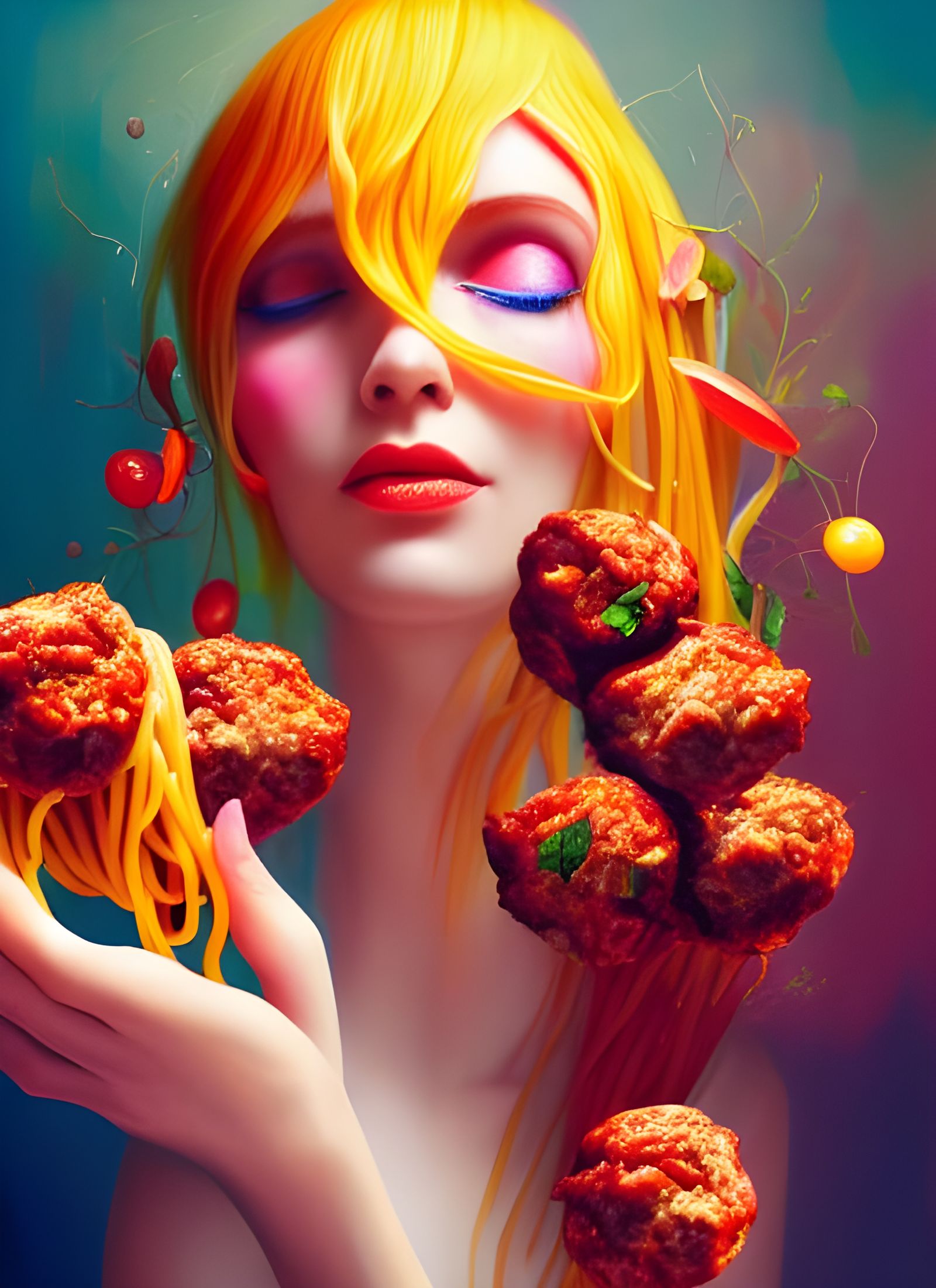 Spaghetti and Meatballs Portrait in Dittmann Style