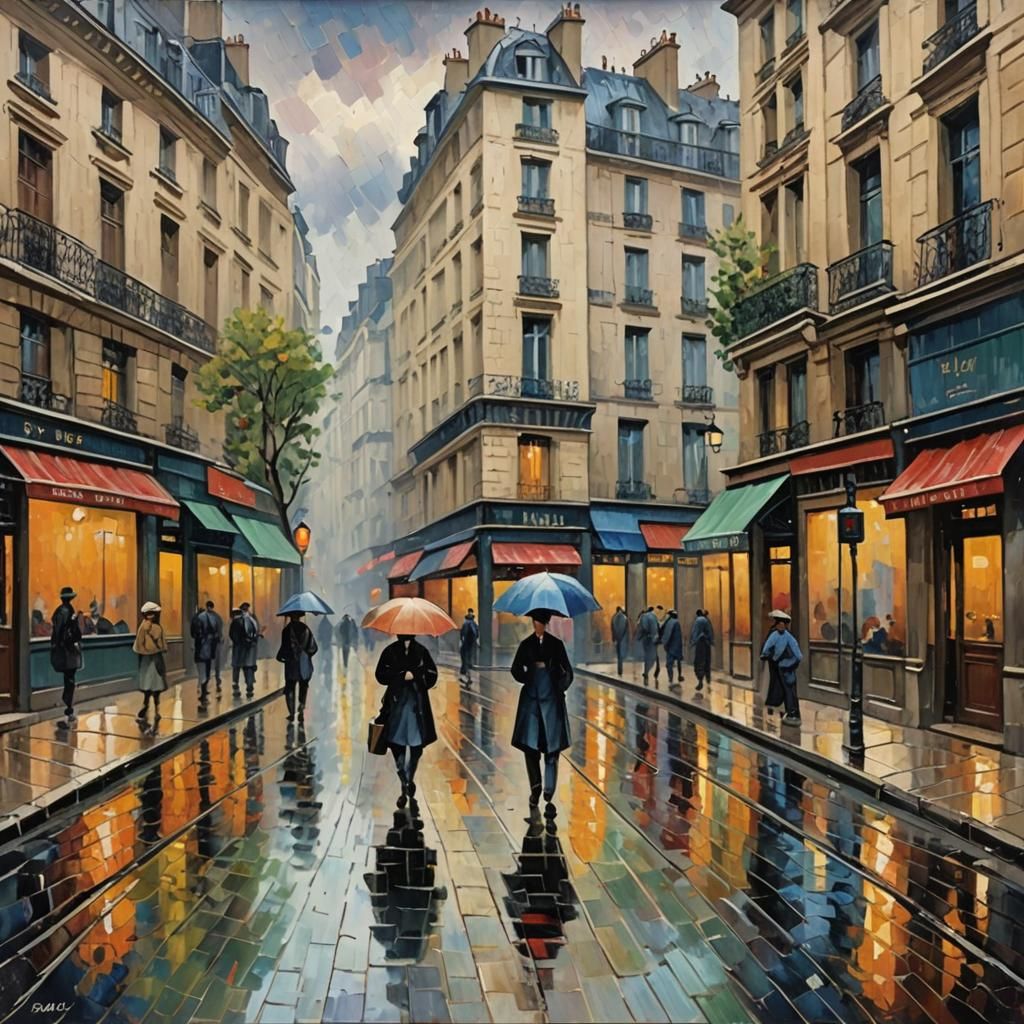 Paris Street Scene, Neo-Impressionist Oil Painting