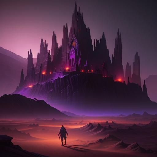 Fantasy Desert Night with Arcane Aura in Crimson and Purple