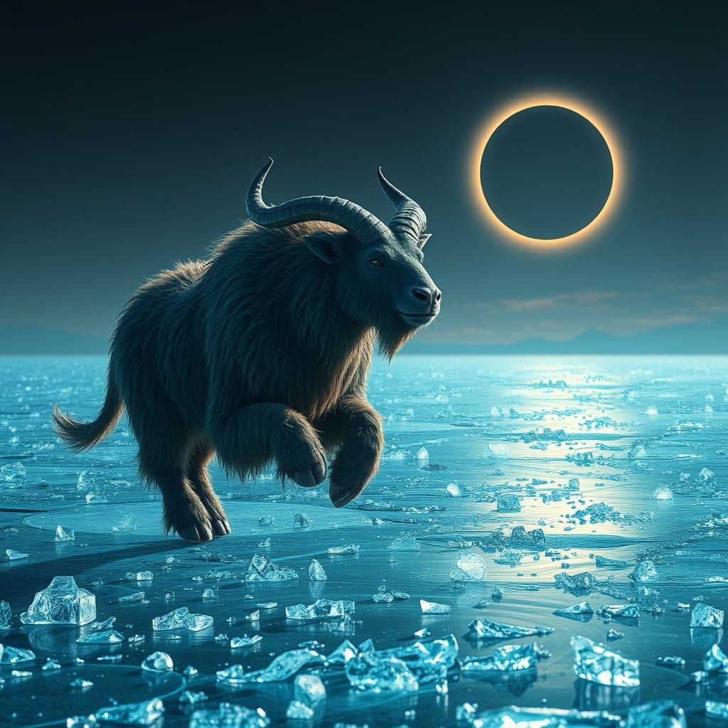 Horned Beast Runs Across Glass Prairie Landscape