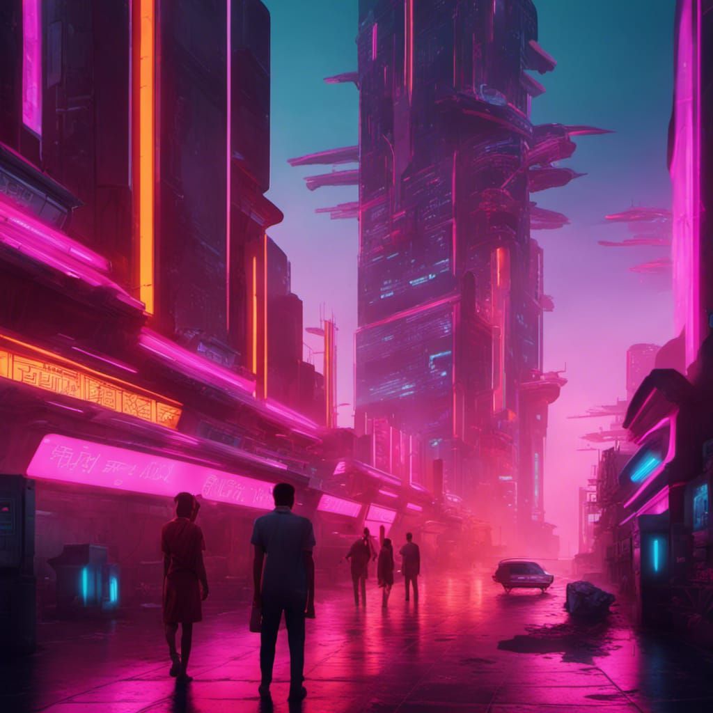 Futuristic Utopian Indian City at Night in Synthwave Neon St...