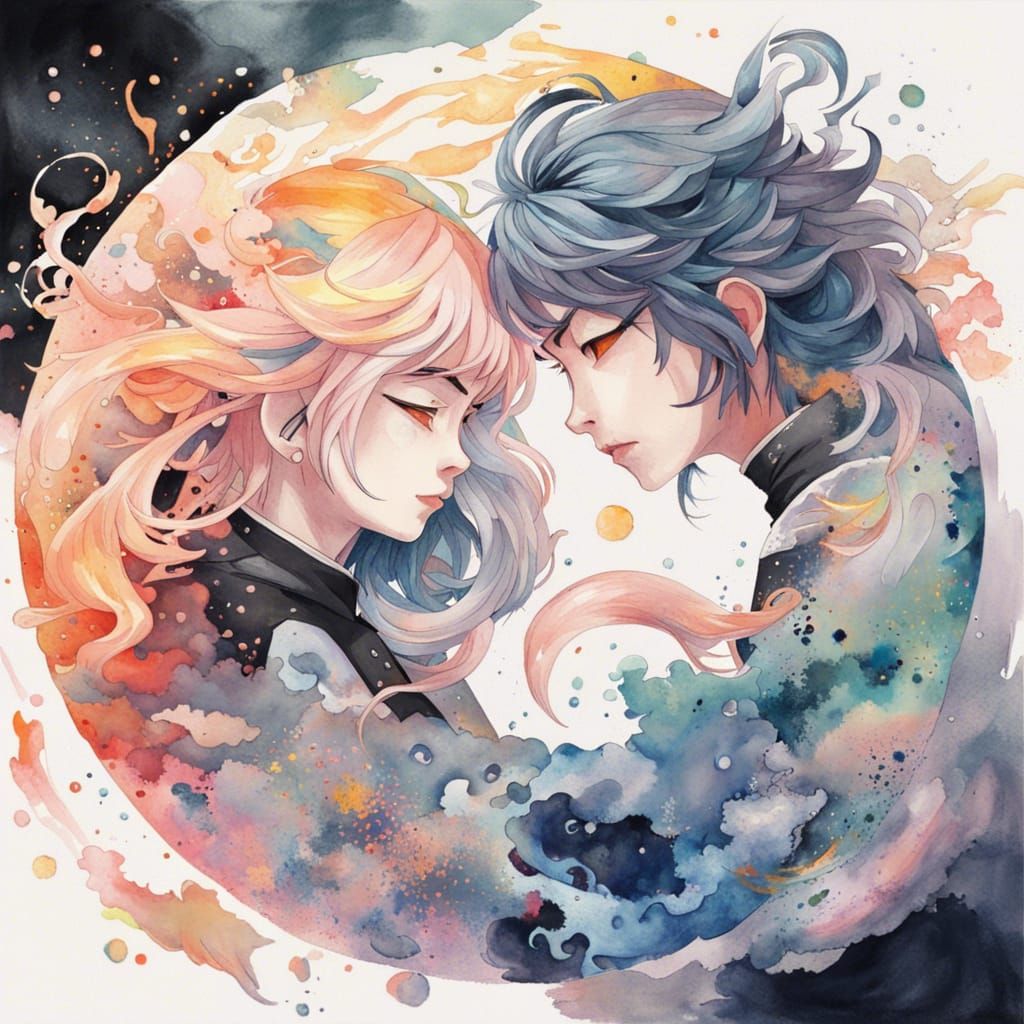 Yin Yang in Anime Gouache Style