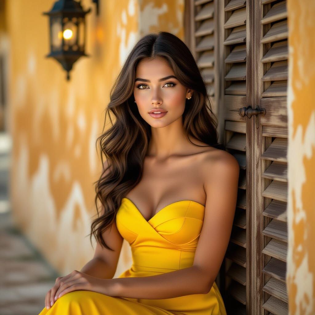 Young Woman in Yellow Dress: Hyperrealistic Portrait