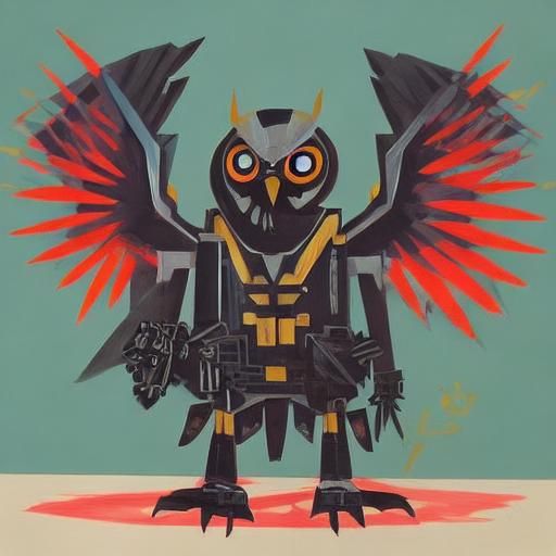 a gouache of an evil mech owl