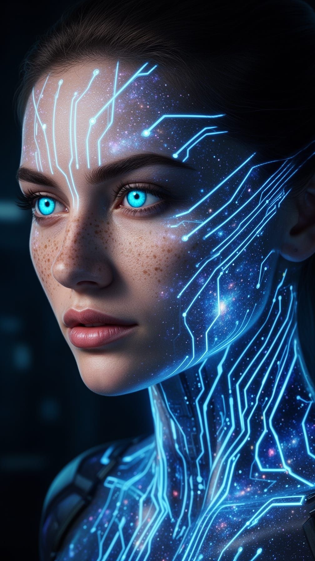 Futuristic Woman Portrait With Neural Circuitry and Glowing ...
