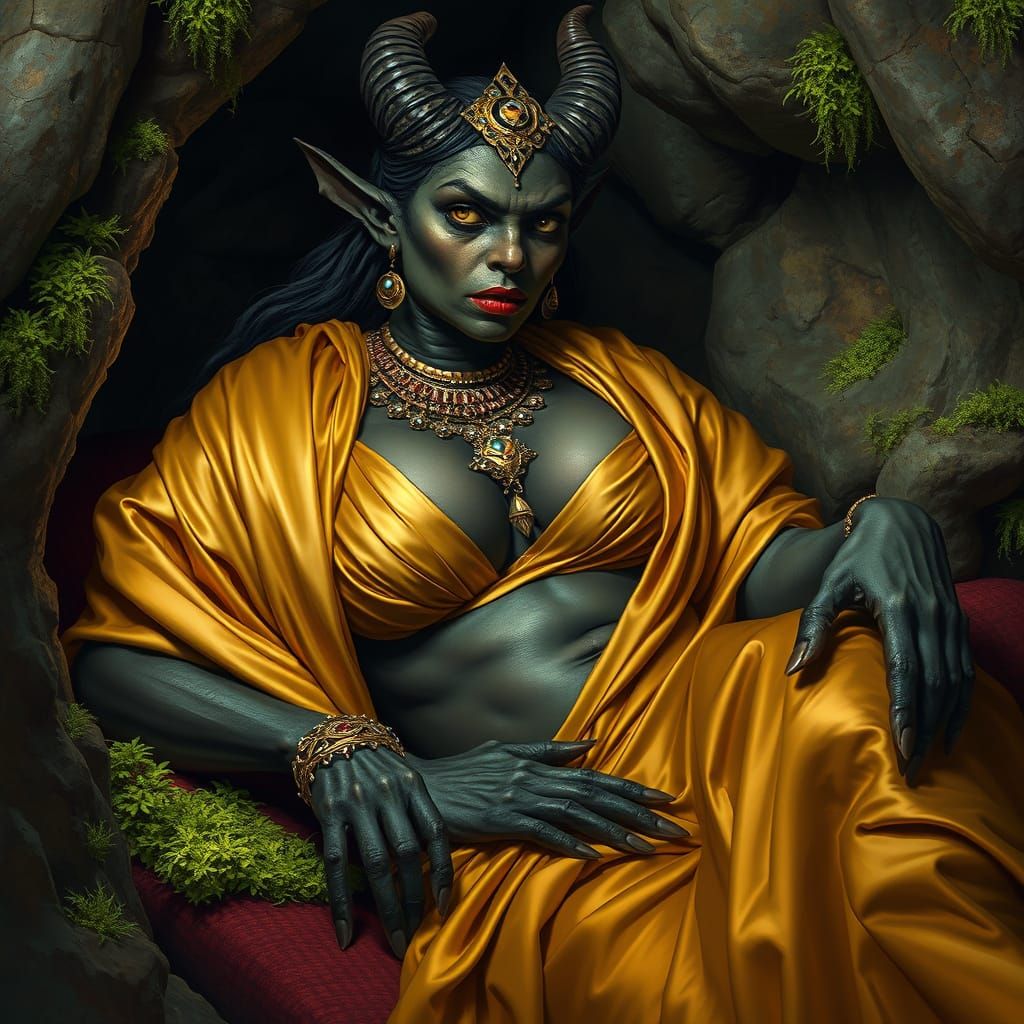 Opulent African Demon Woman in Grotto