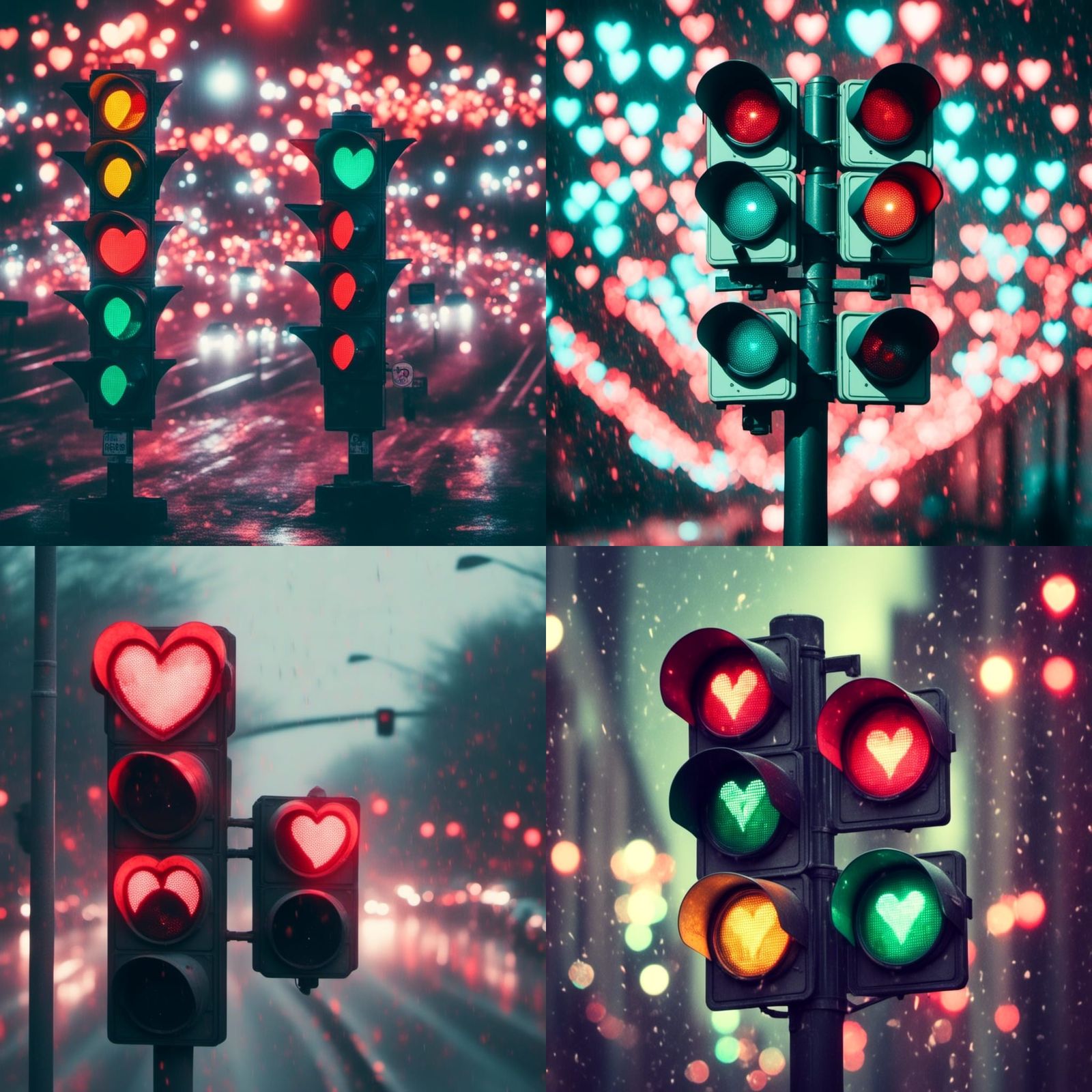 Heart-Shaped Traffic Light in Pastel Analog Photography