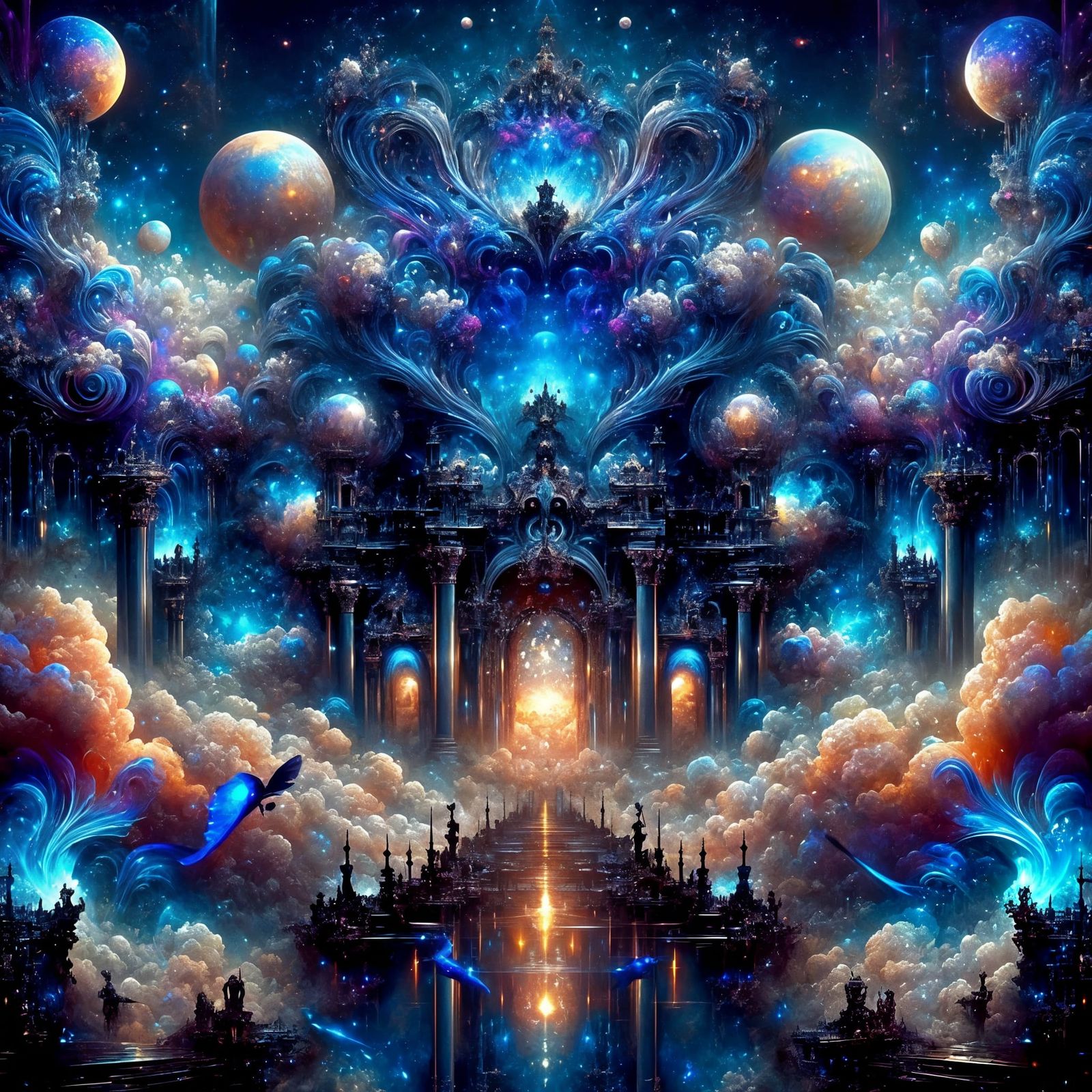 Rococo Castle in Glitch Art Dark Fantasy