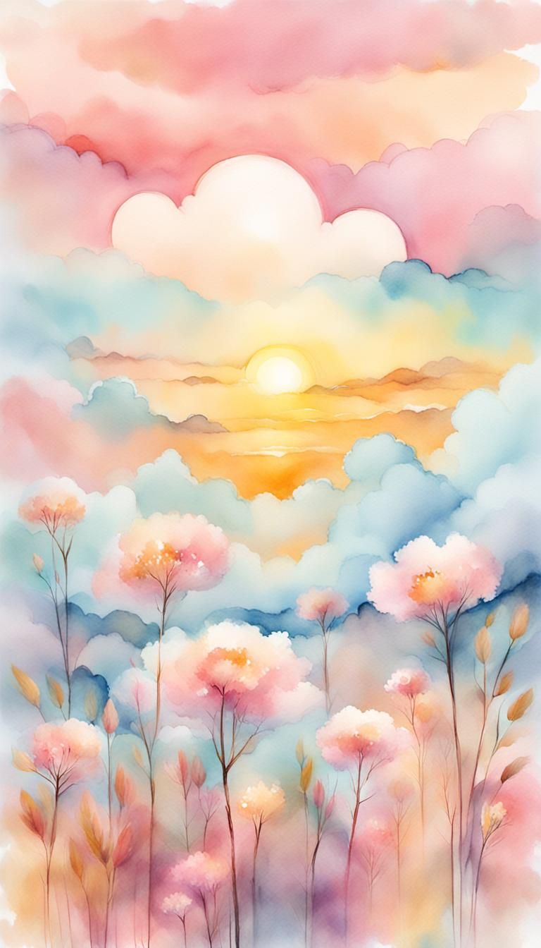Pastel Watercolor Landscape with Soft Focus