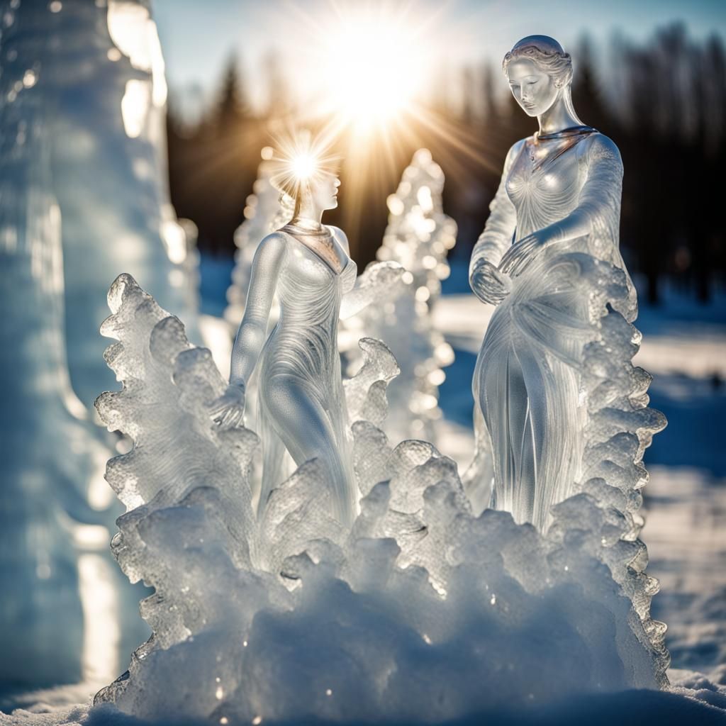 Delicate Ice Sculpture of a Woman in Glass