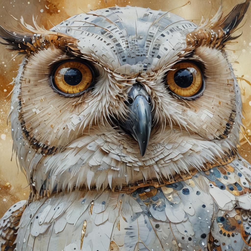 Snowman and Owl in Digital Watercolor Painting