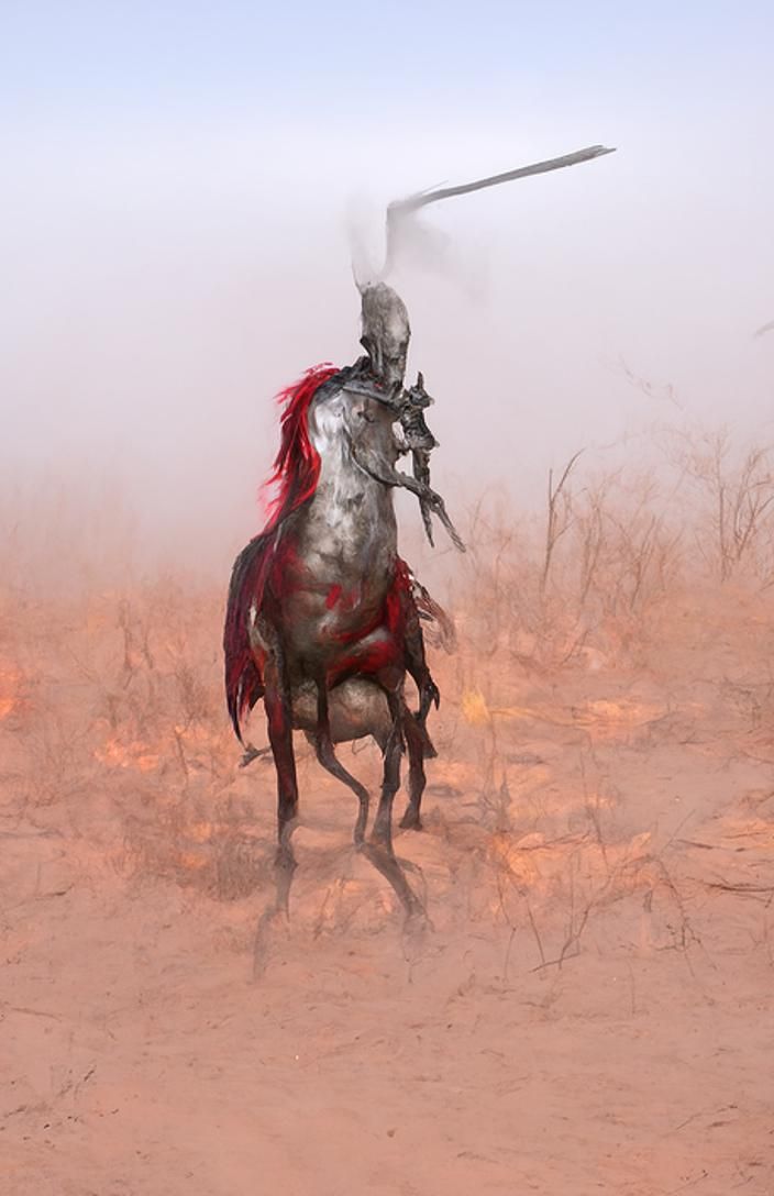 Horseman of War on Red Horse, Hyperdetailed Matte Painting