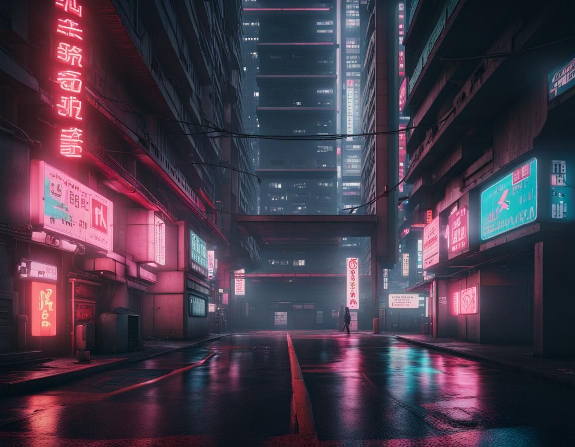 Creepy Neon Cityscape in Japan: 8K Render