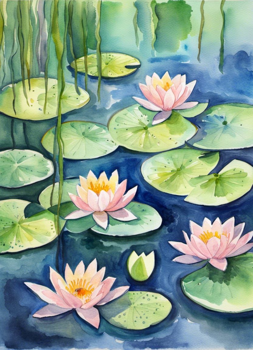 Impressionistic Water Lilies in Watercolor
