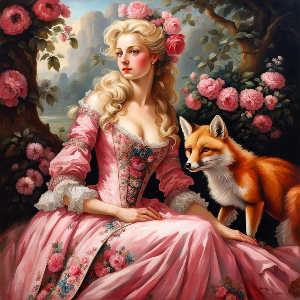 18th Century French Woman with Fox Portrait