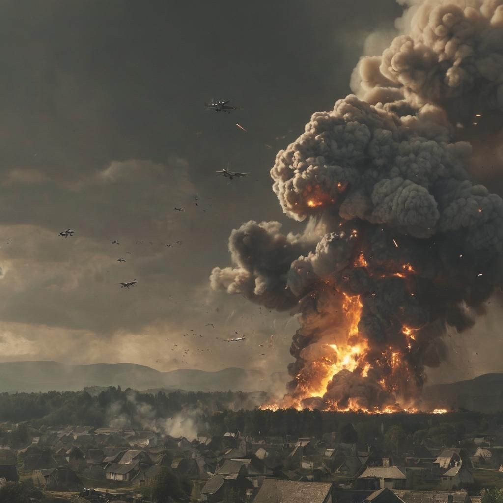 Cinematic Village Bombardment with Intense Destruction