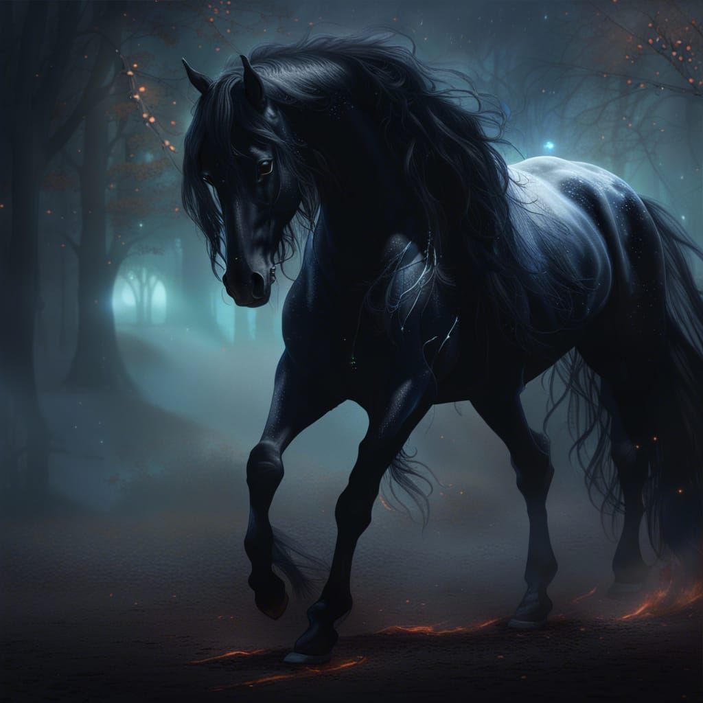 Ethereal Friesian Horse with Multidimensional Background