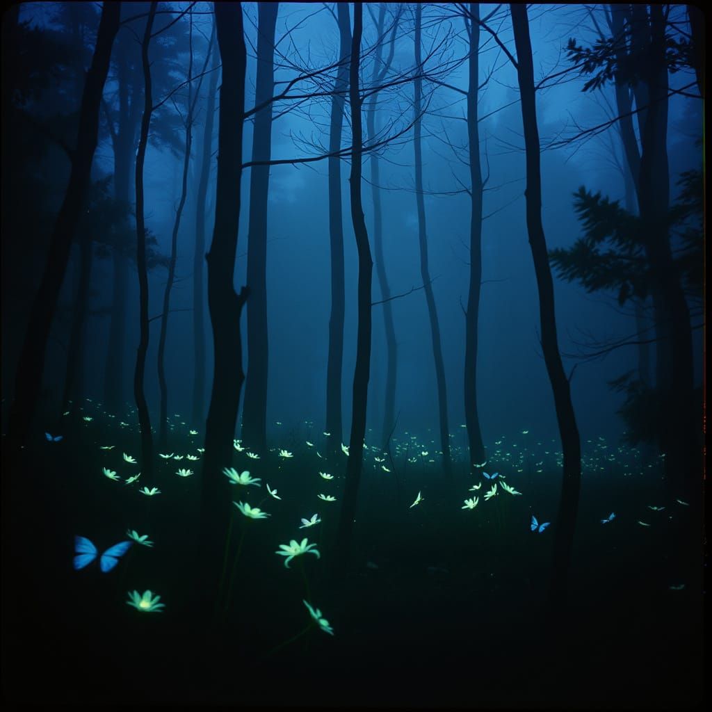 Enchanted Bioluminescent Forest in Moody Film Style