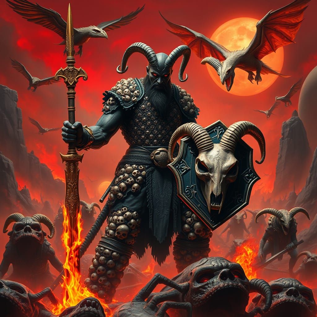 Hell God Warrior in Macabre Armor, Wielding Golden Rapier