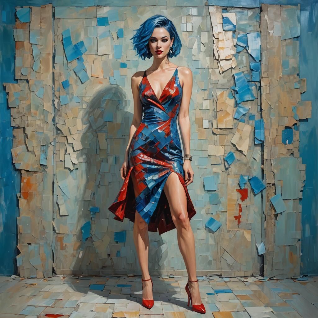 Young Woman with Blue Hair in Neo-Impressionist Style