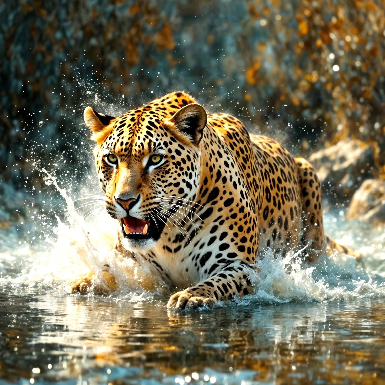 Majestic Leopard Enjoys Cool Water on a Hot Day