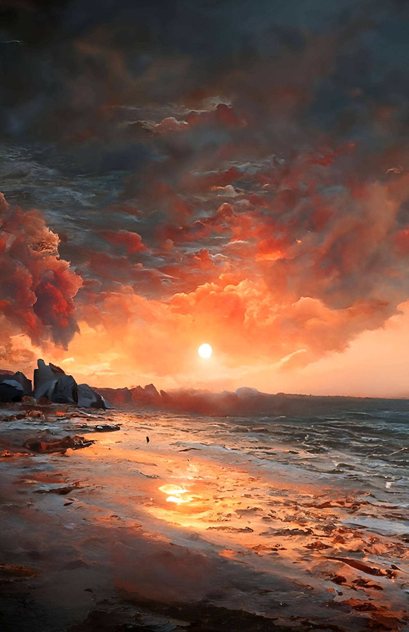 Burning Sky Beach: Romantic Era Landscape Painting
