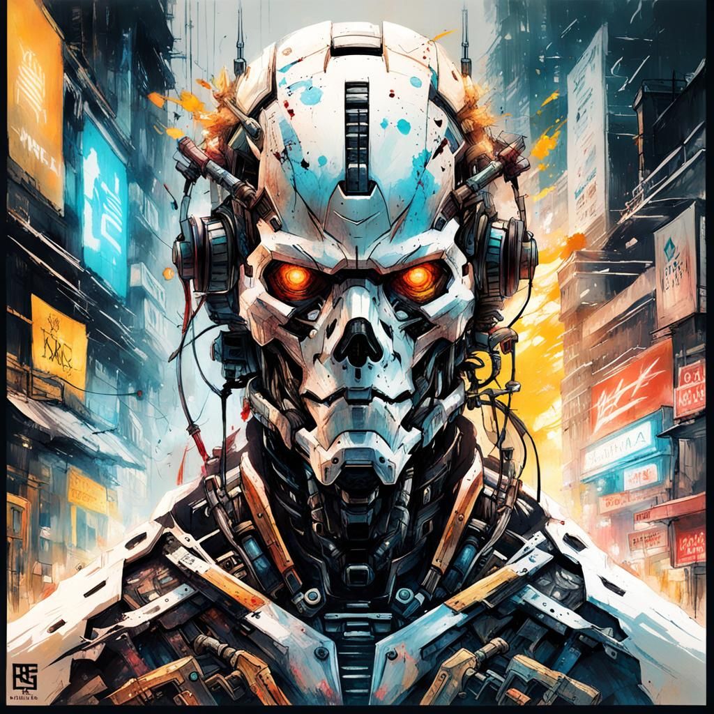 Mecha Exoskeleton in Noir Manga Style