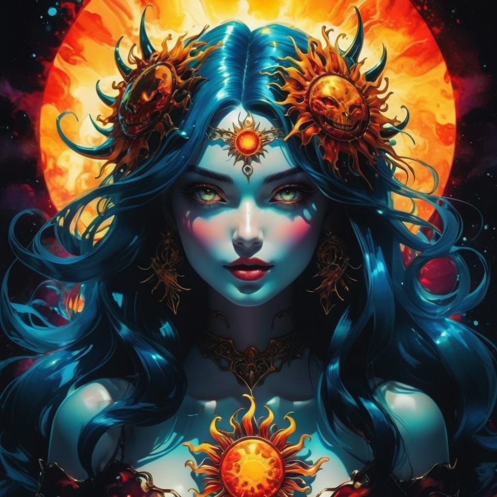 Vibrant Comic Art Sun Tattoo