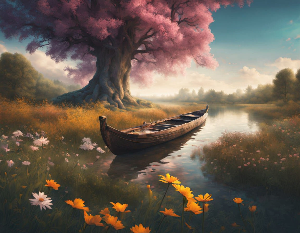 Surreal Forest and River Composite with Dancing Ballerina