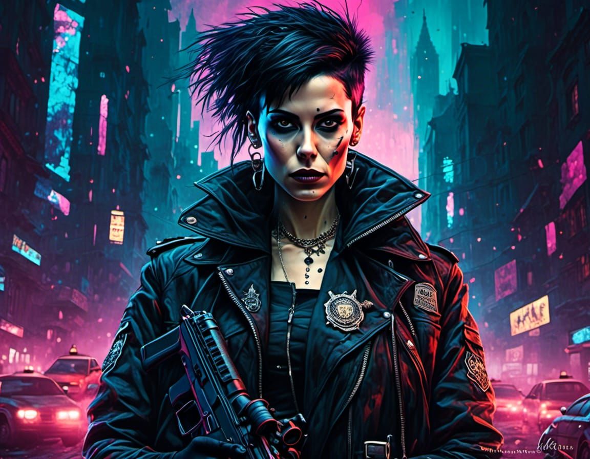 Badass Cop in Gothic Film Noir Style