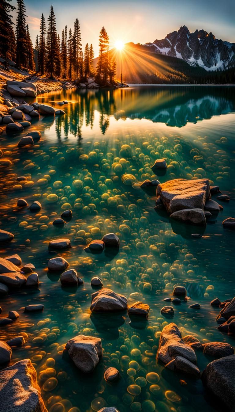 Mountain Sunset: Sunlight on Crystal Lake