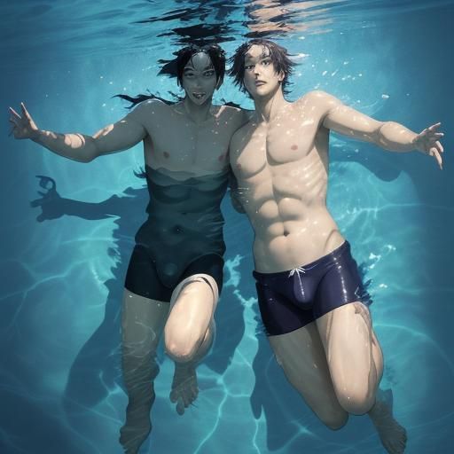 Abstract Shadows of Swimmers: Anime-Inspired Art
