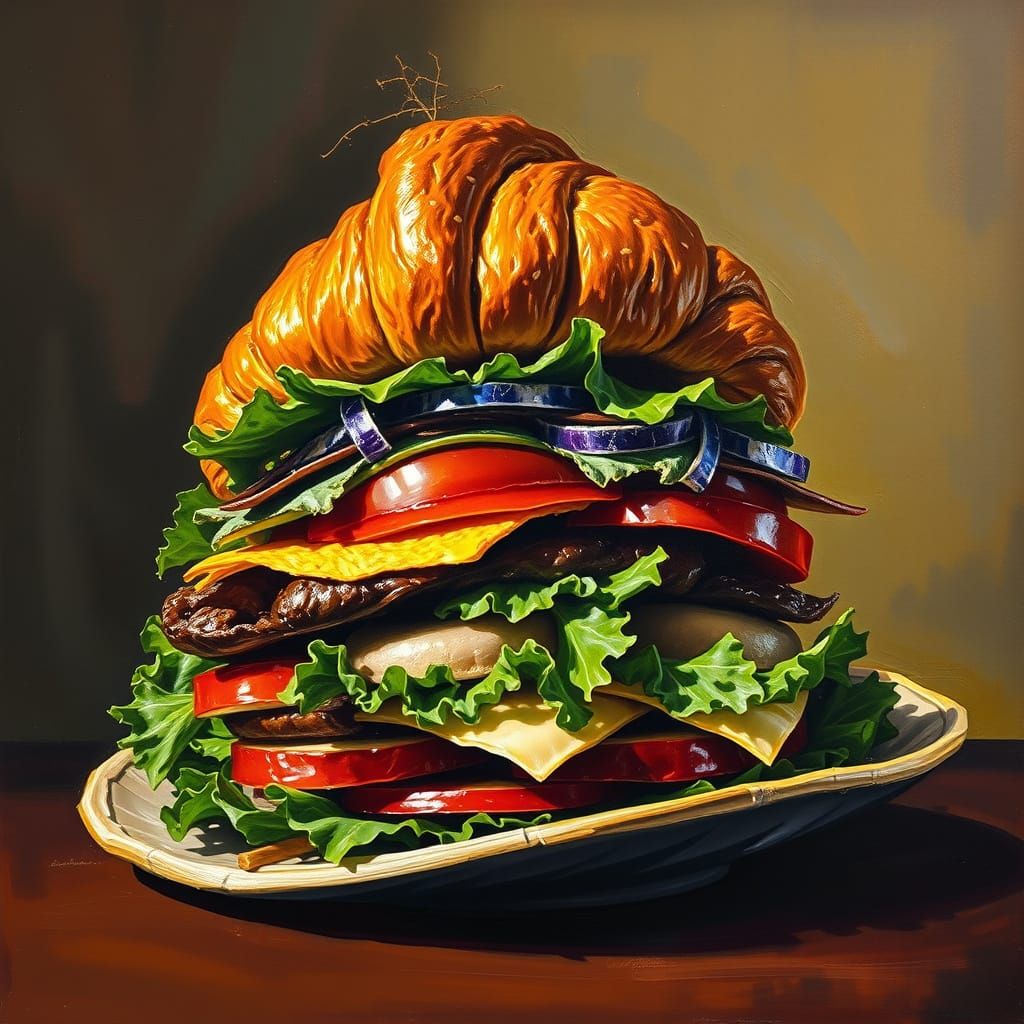 Lunch Hat Impasto Oil Painting in Gauguin and Rembrandt Styl...