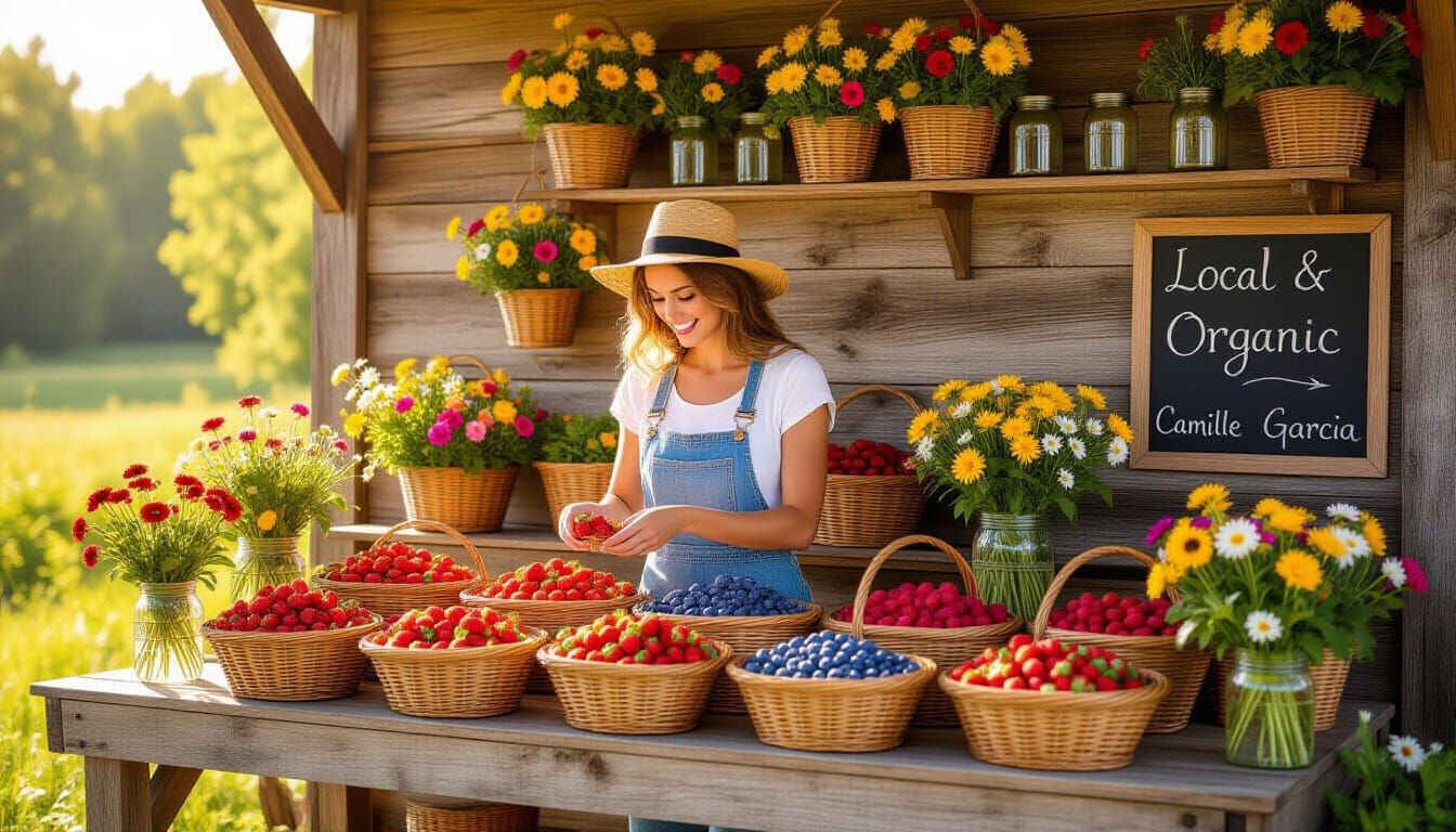 Summer Farmstand with Berries in Folksy Style
