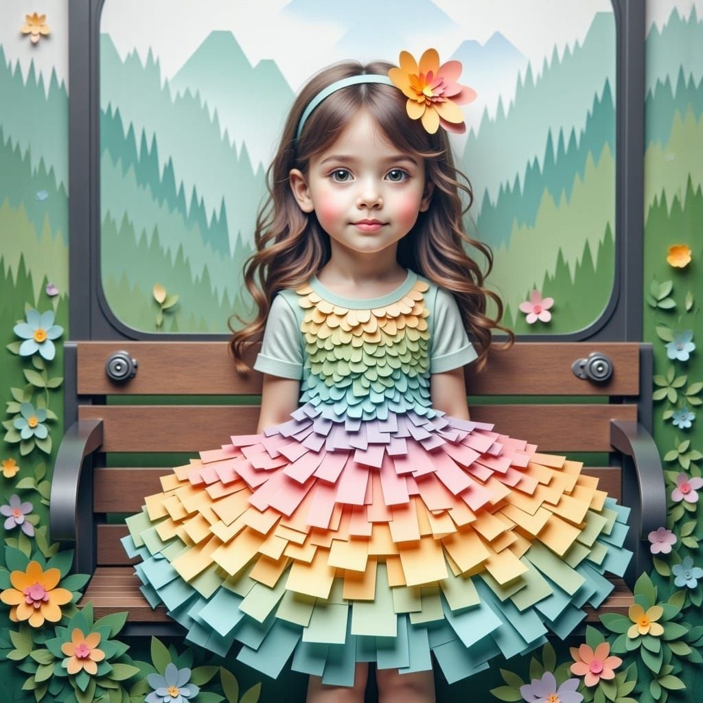 <lora:Paper Mosaic:1.0> In the cable car