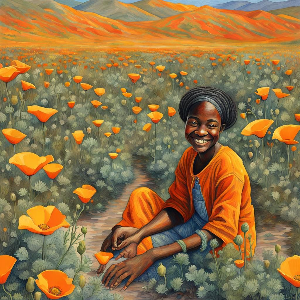 California Poppies Field with Intricate Details