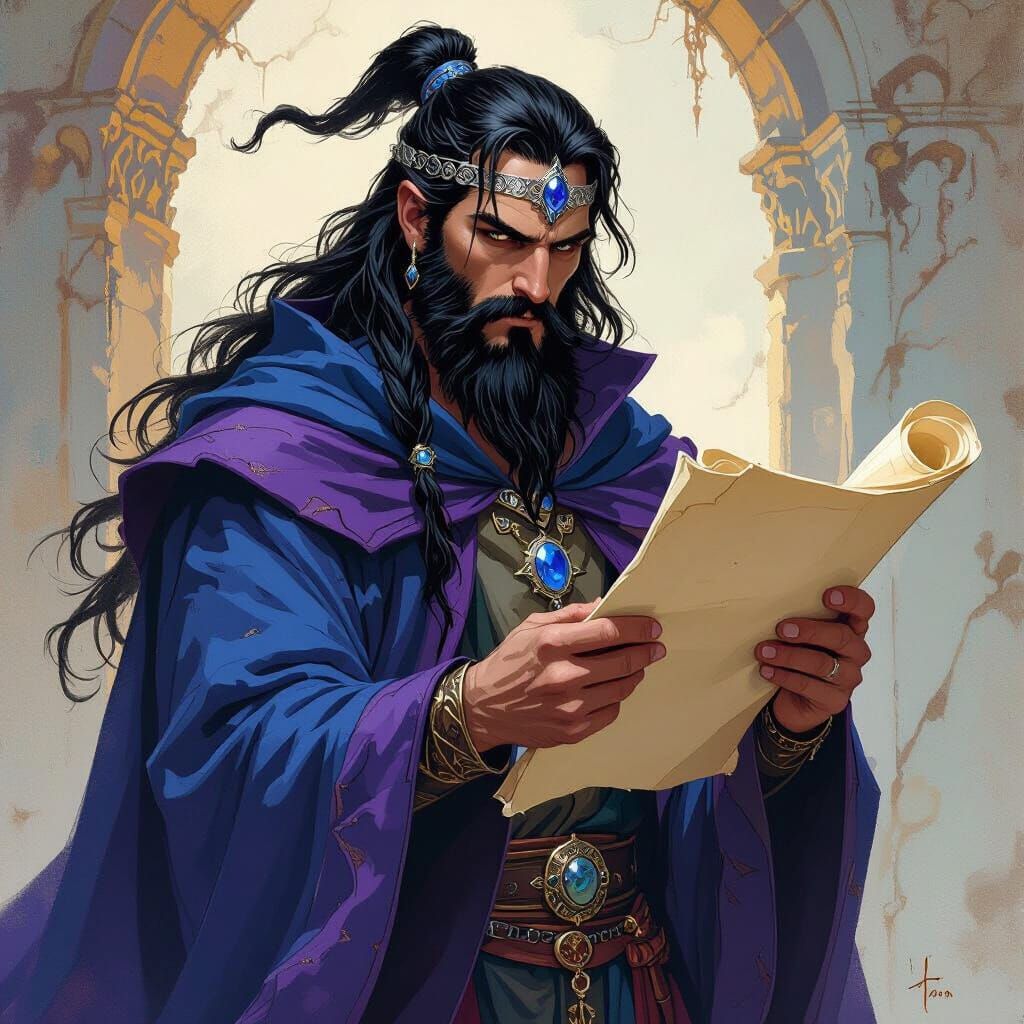 Wizard Reading Scroll in Comic Book Style