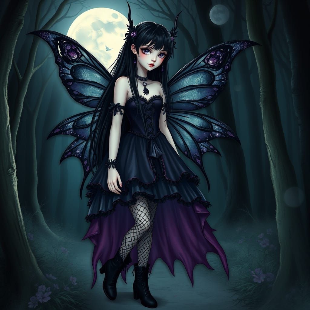 Gothic Fairy in Enchanted Woods, Mystical Art