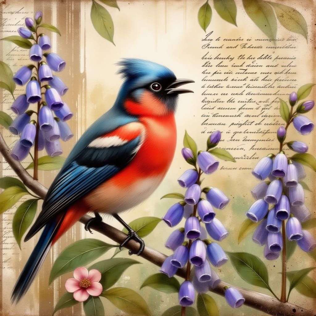 Dreamy Bird in Whimsical Scrapbook Landscape