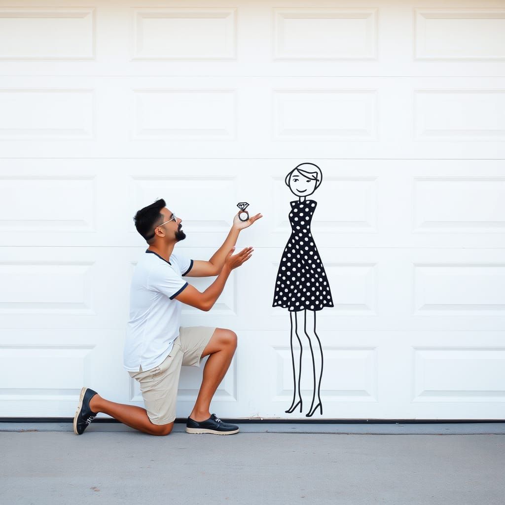 Whimsical Garage Door Proposal with Stick Figures