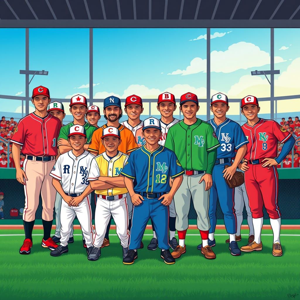 Multicultural Baseball Team in Vibrant Stadium Style