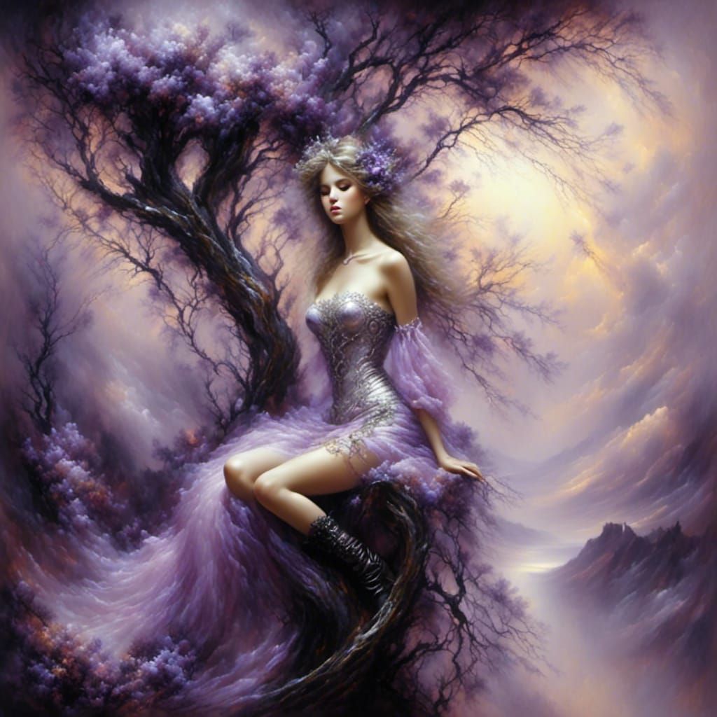 Rope Swing Beauty: Abstract Portrait in Silver and Lilac