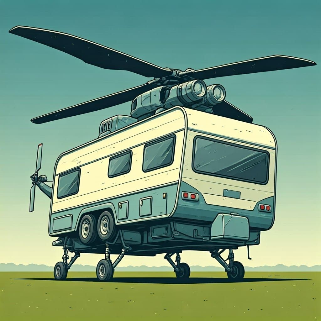 Fantastical Caravan-Helicopter Hybrid with Adventurous Spiri...