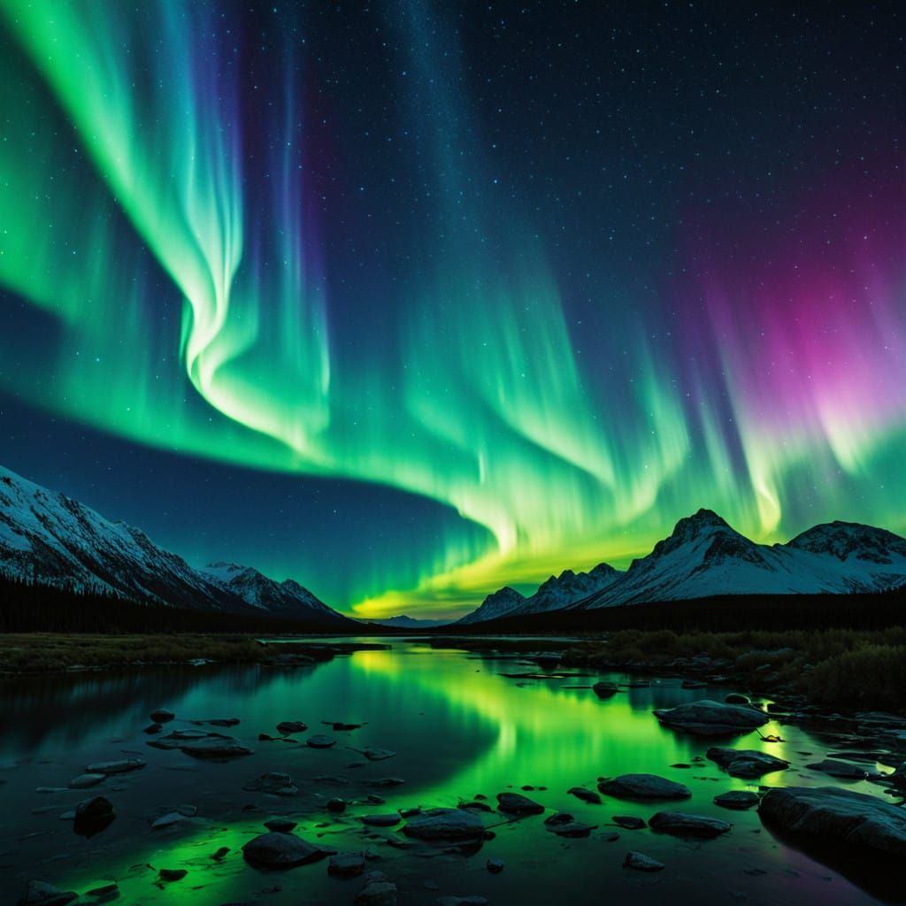 Ethereal Northern Lights Dance Across Starry Night Sky