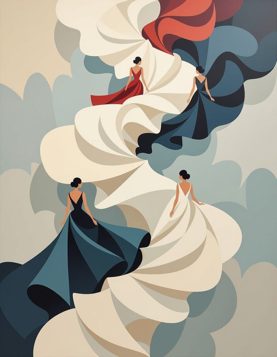 Abstract Domino Effect of Flowing Dresses