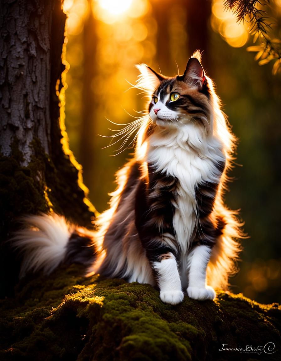 Norwegian Forest Cat Portrait in Fantasy Style