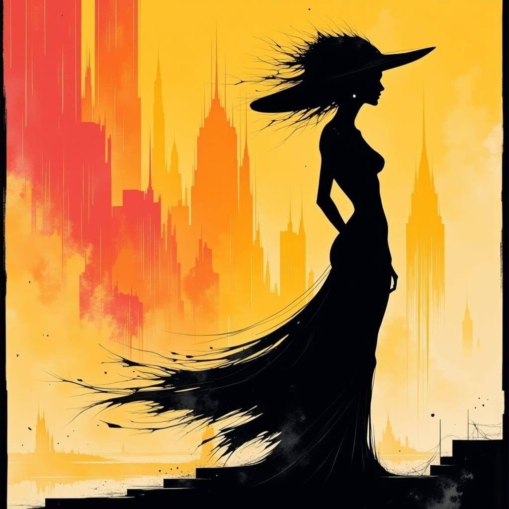 Stylized Silhouette in Retrofuturistic Brutalism Style