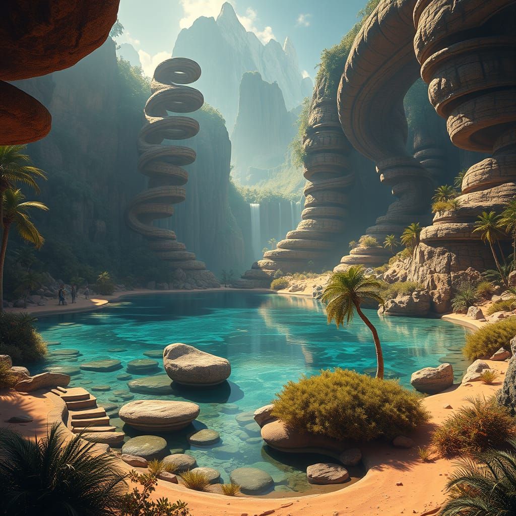 Gemstone Oasis in a Digital Matte Painting Style