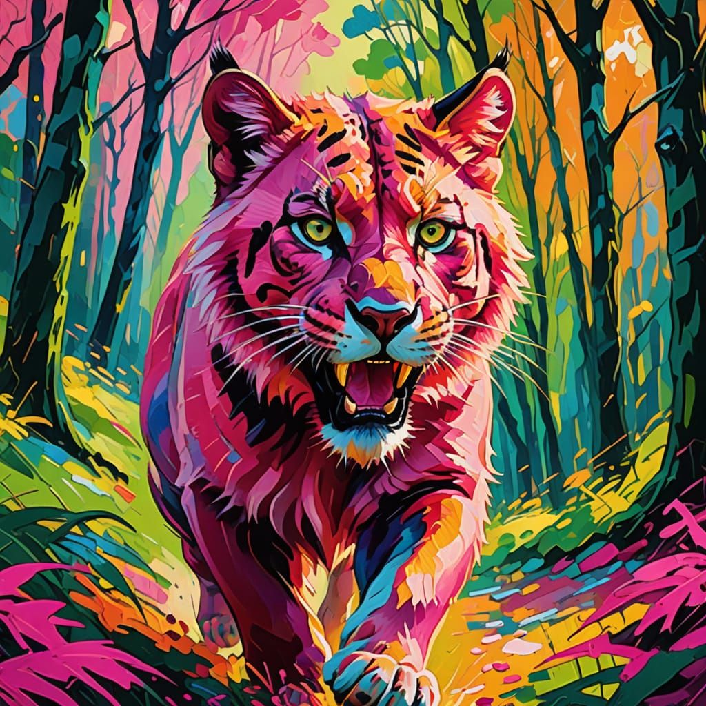 Pink Panther Running in Fauvist Style