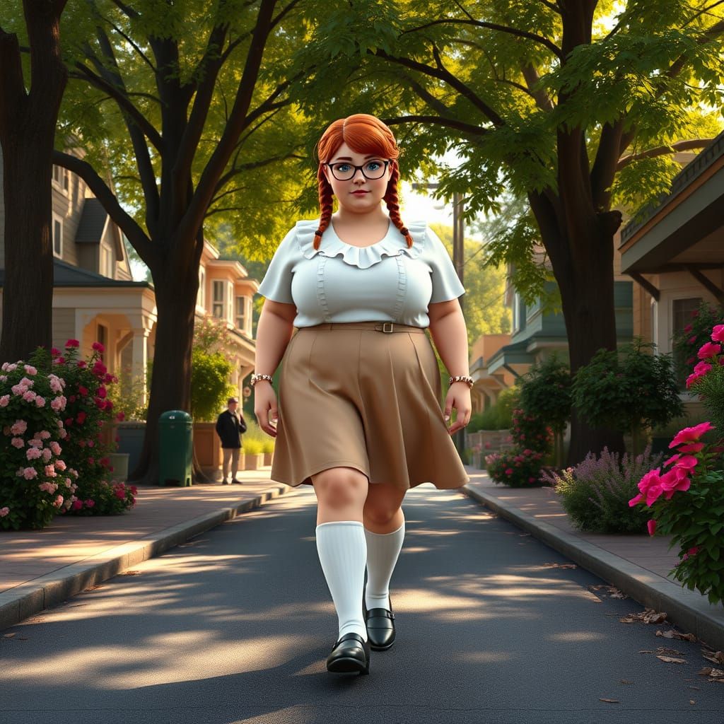 Wonderful Overweight Fantasy Girl Walking in Enchanted Neigh...